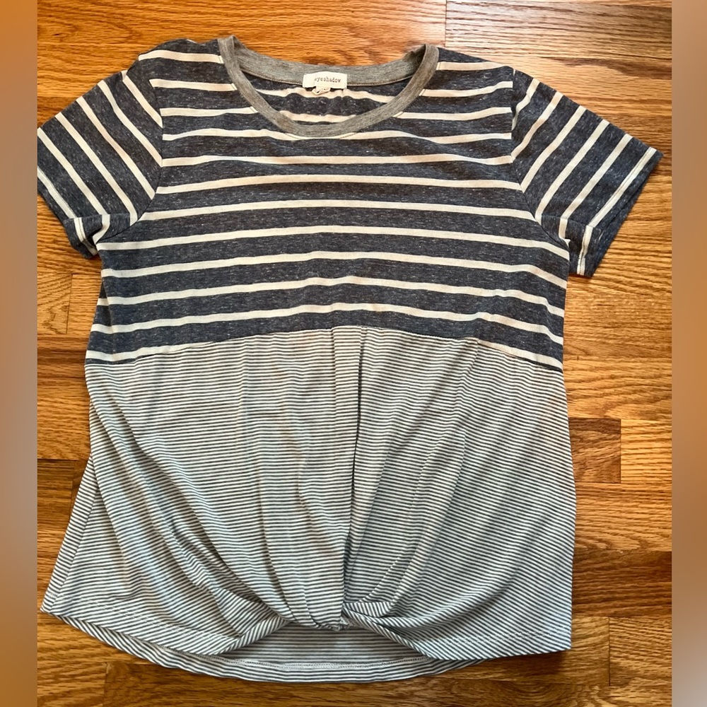 Eyeshadow Blue & White Striped Tie Front Tshirt